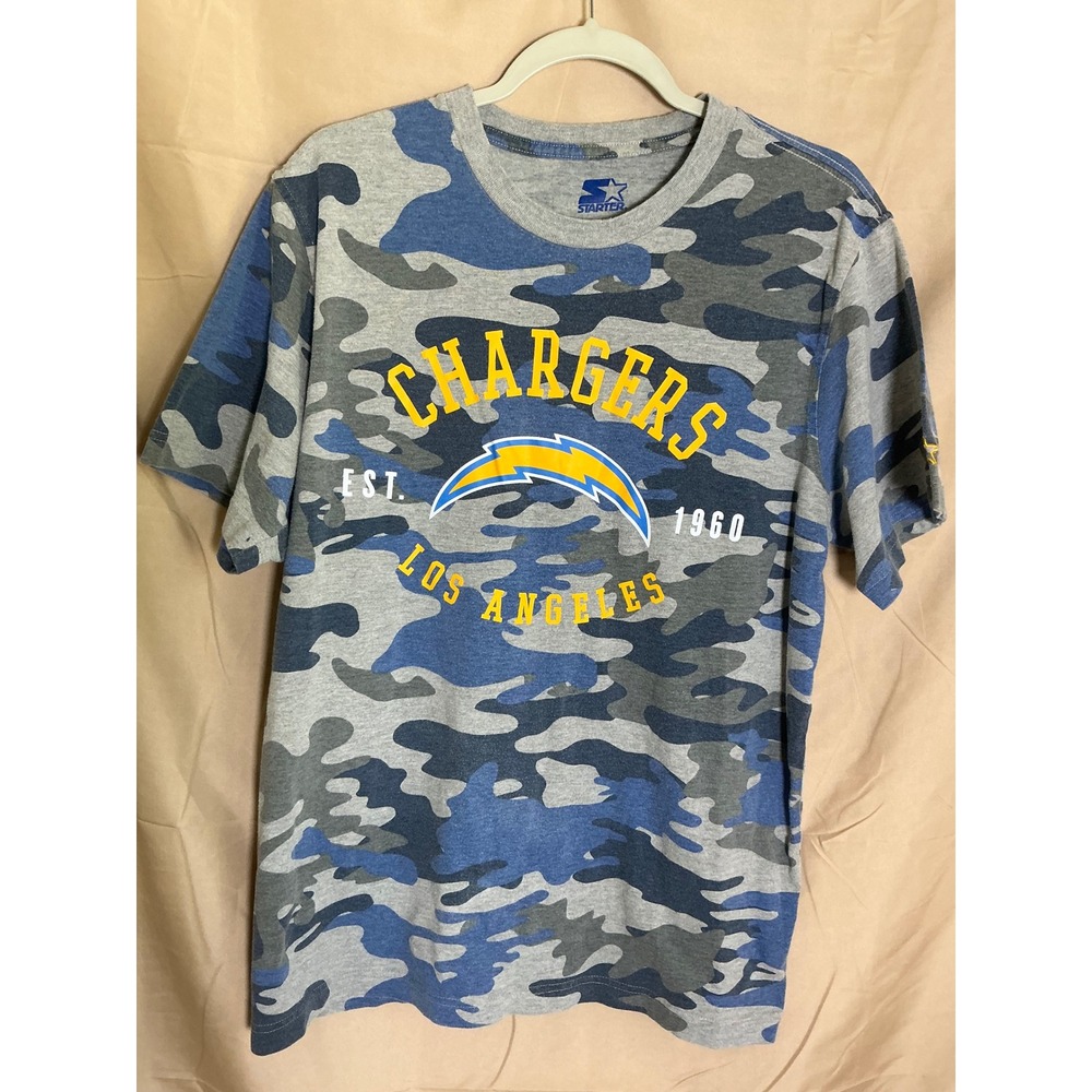 Starter Los Angeles Chargers T-Shirt Mens Large Blue Camo Excellent Graphic Tee